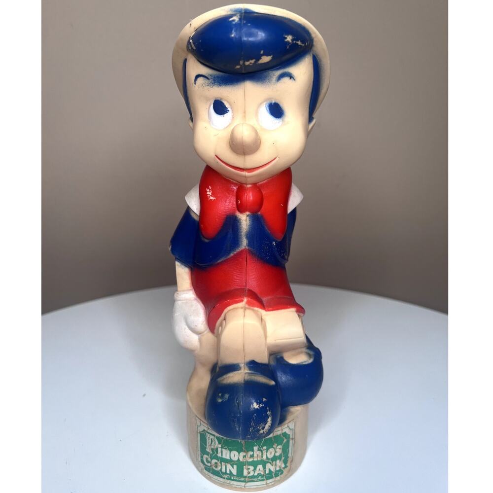 Vintage Disney Pinocchio Coin Bank Play Pal Plastics Vinyl Plastic Piggy Bank